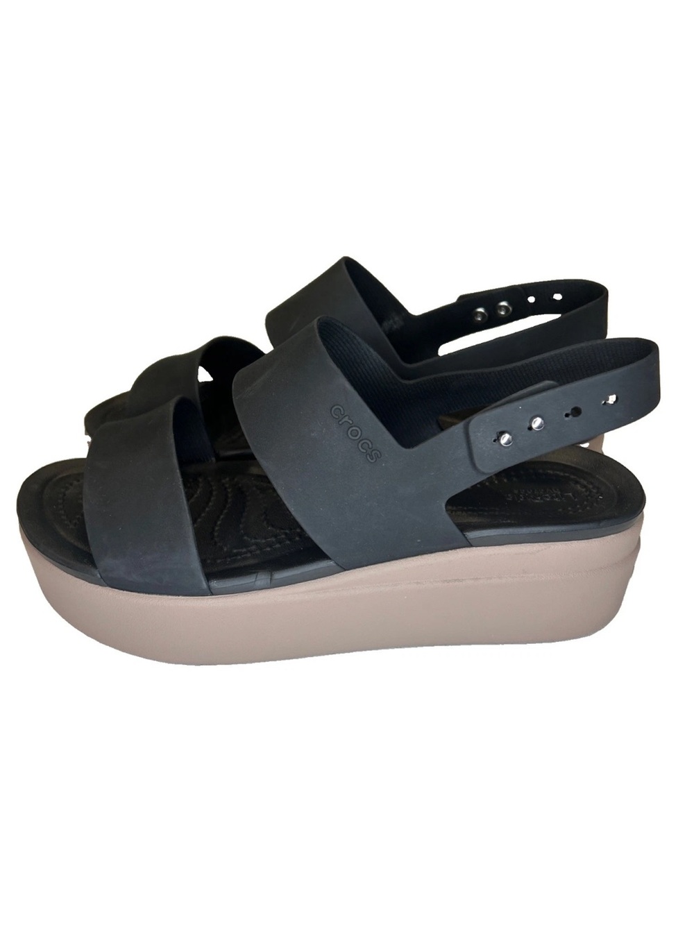 Crocs Women's LiteRide Brooklyn Latte Black Platform Sandals Size 7